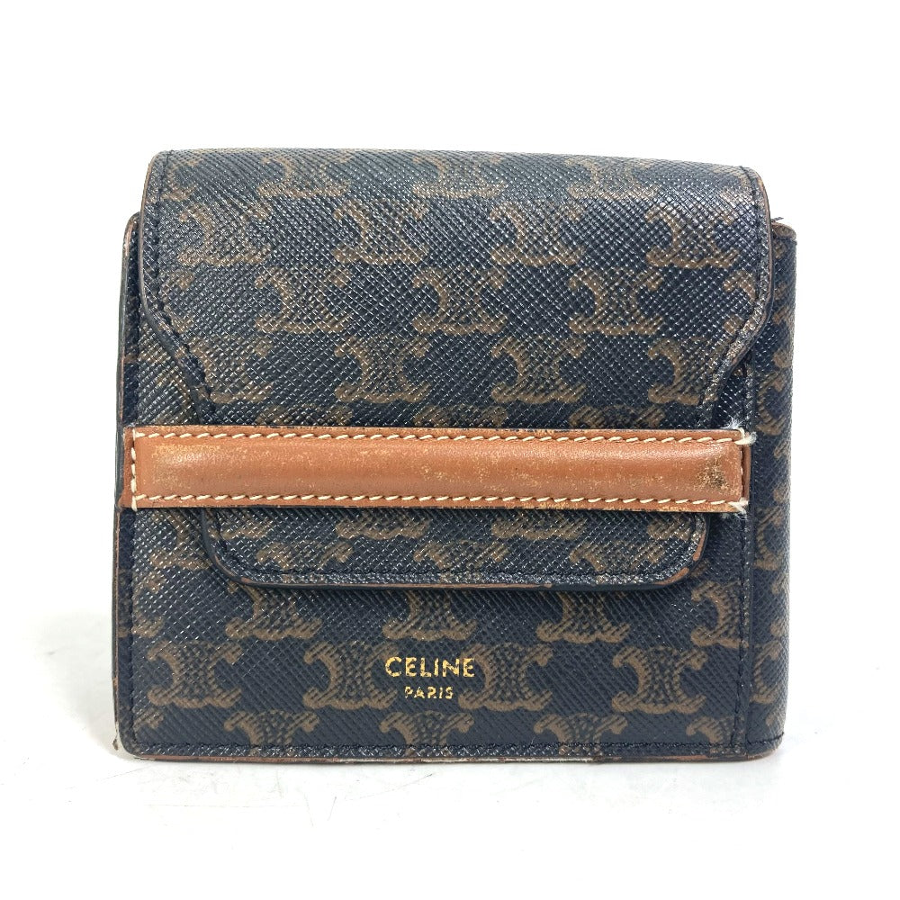 CELINE Folded wallet leather Brown Card Case triomphe wallet mens Used Authentic