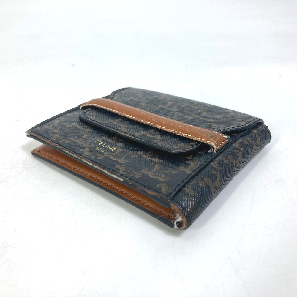 CELINE Folded wallet leather Brown Card Case triomphe wallet mens Used Authentic