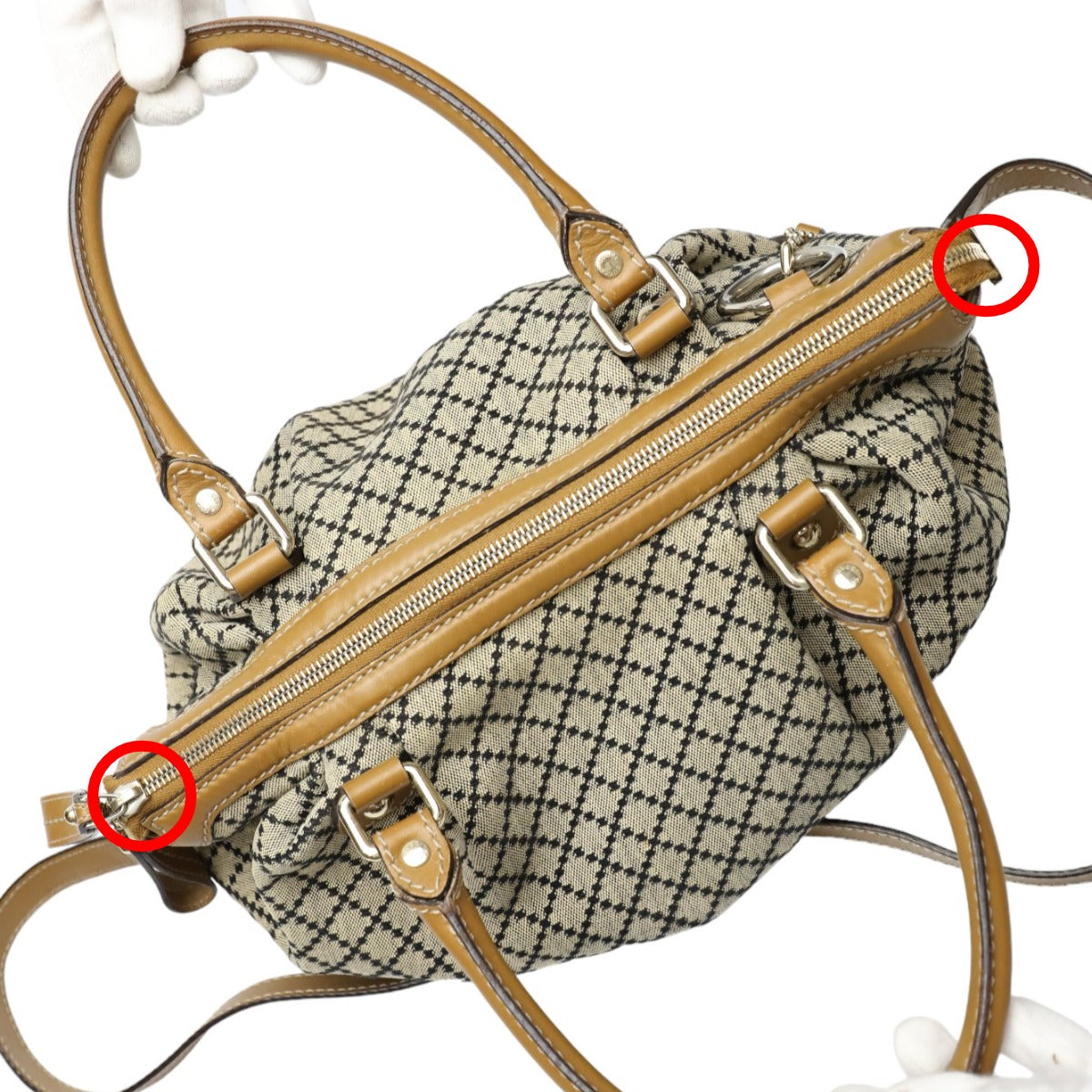 GUCCI Tote Bag 247902 canvas Beige x brown Diamante