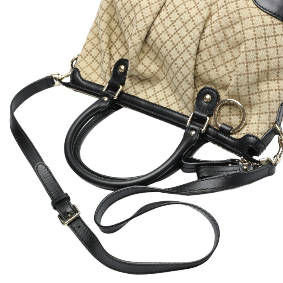 GUCCI Shoulder Bag 247902 canvas Black x beige Diamante