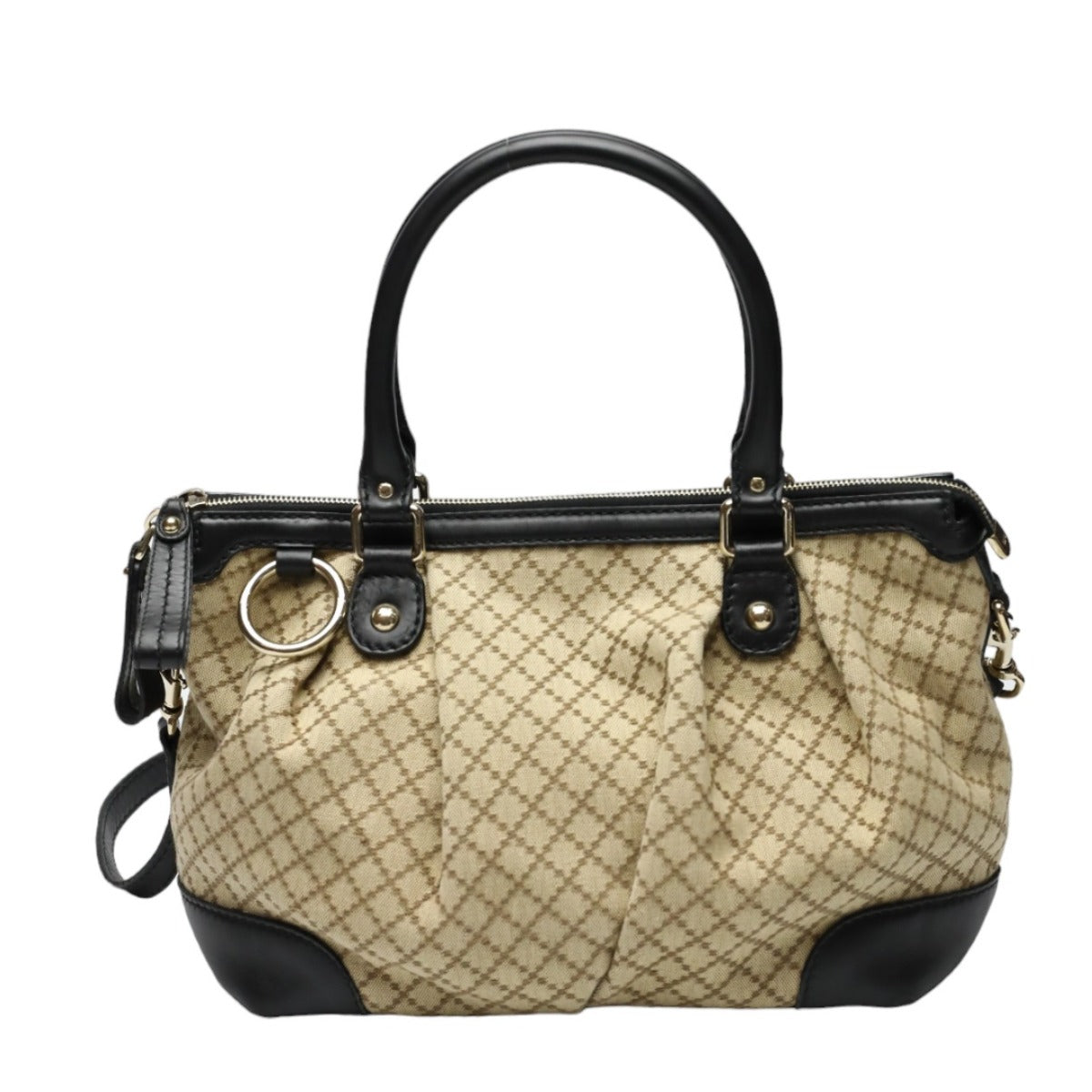 GUCCI Shoulder Bag 247902 canvas Black x beige Diamante