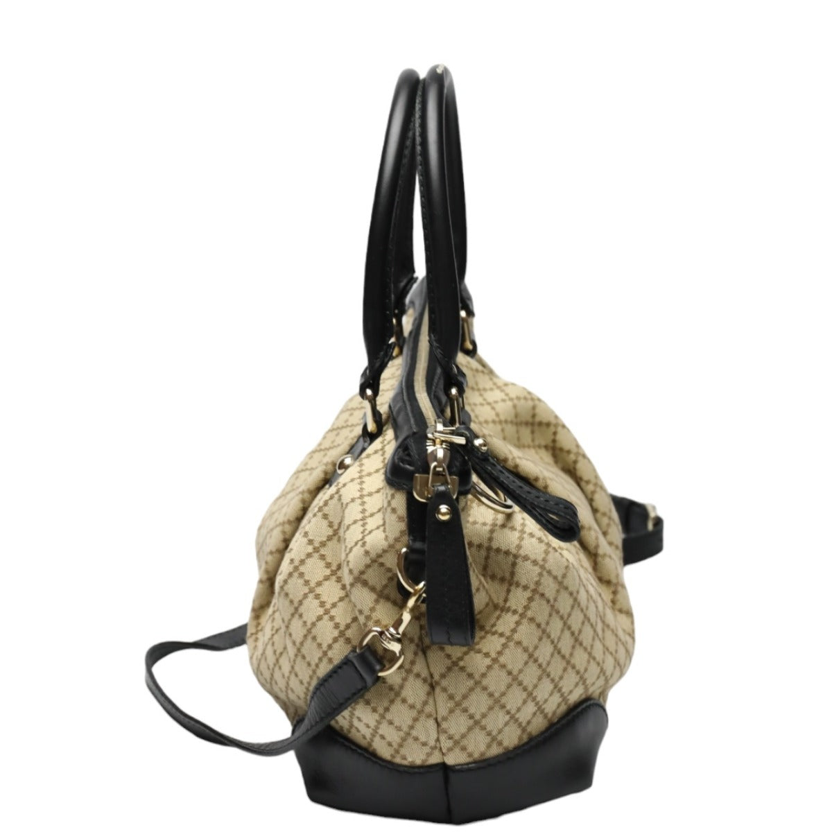 GUCCI Shoulder Bag 247902 canvas Black x beige Diamante