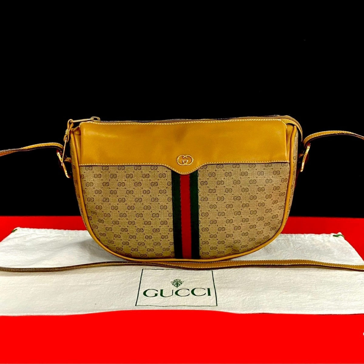 GUCCI Shoulder Bag leather Brown Sherry line