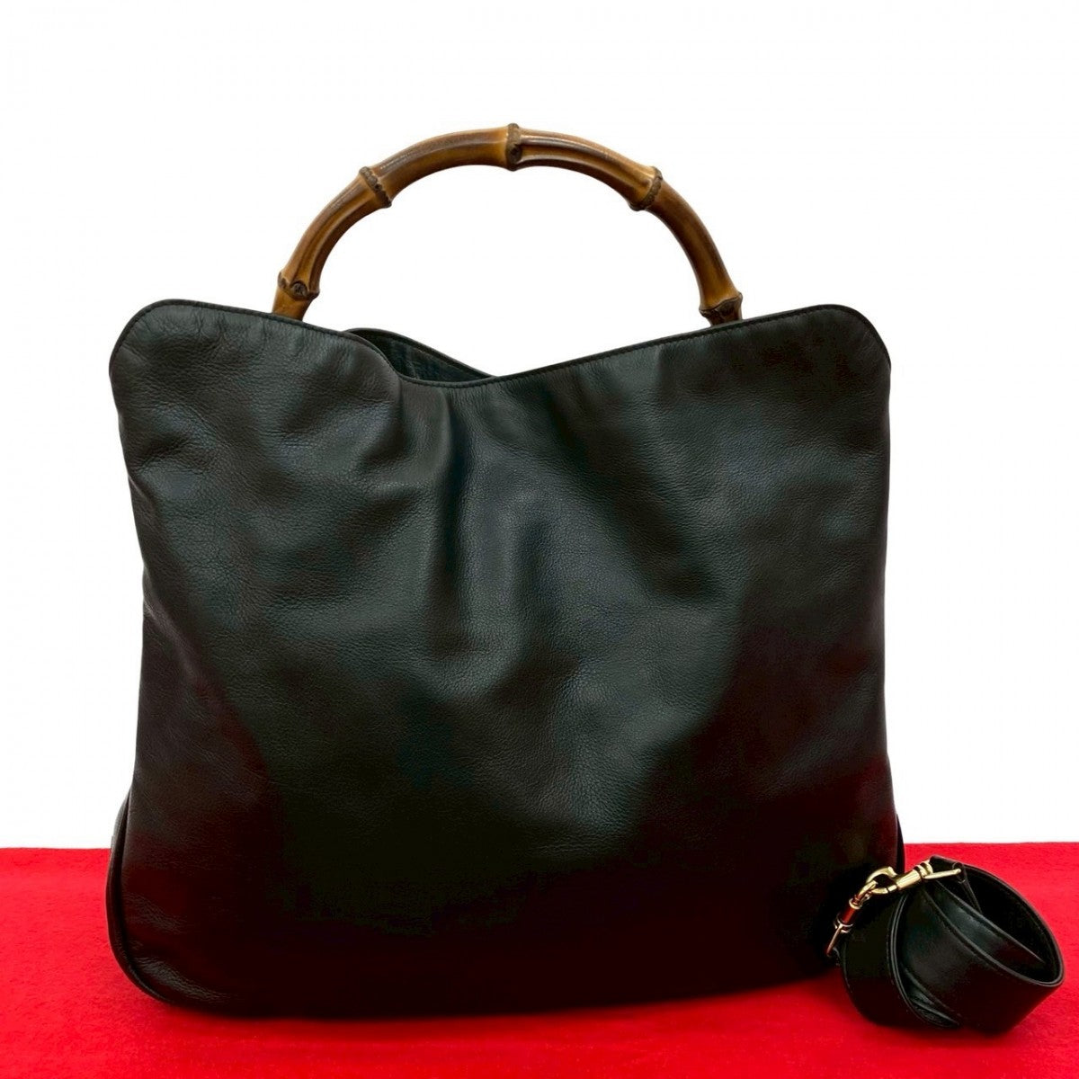 GUCCI Shoulder Bag leather black Bamboo