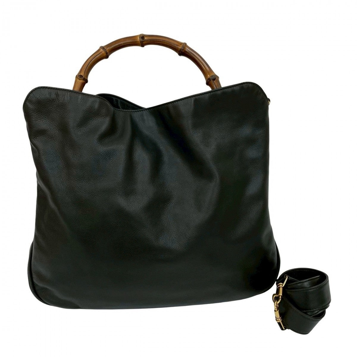 GUCCI Shoulder Bag leather black Bamboo