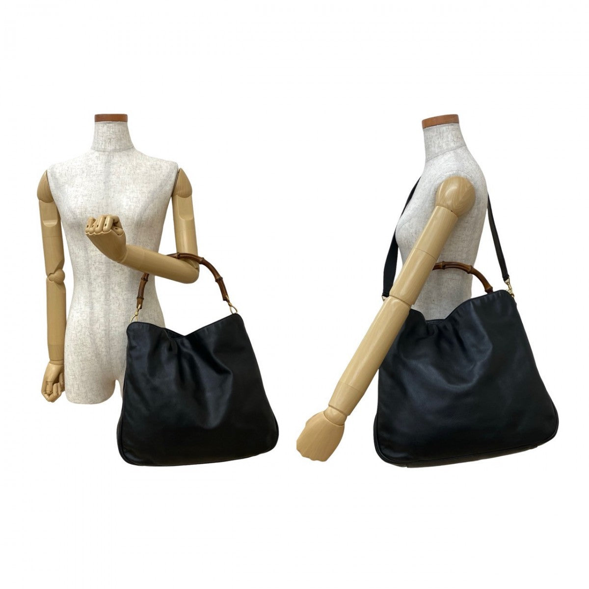 GUCCI Shoulder Bag leather black Bamboo
