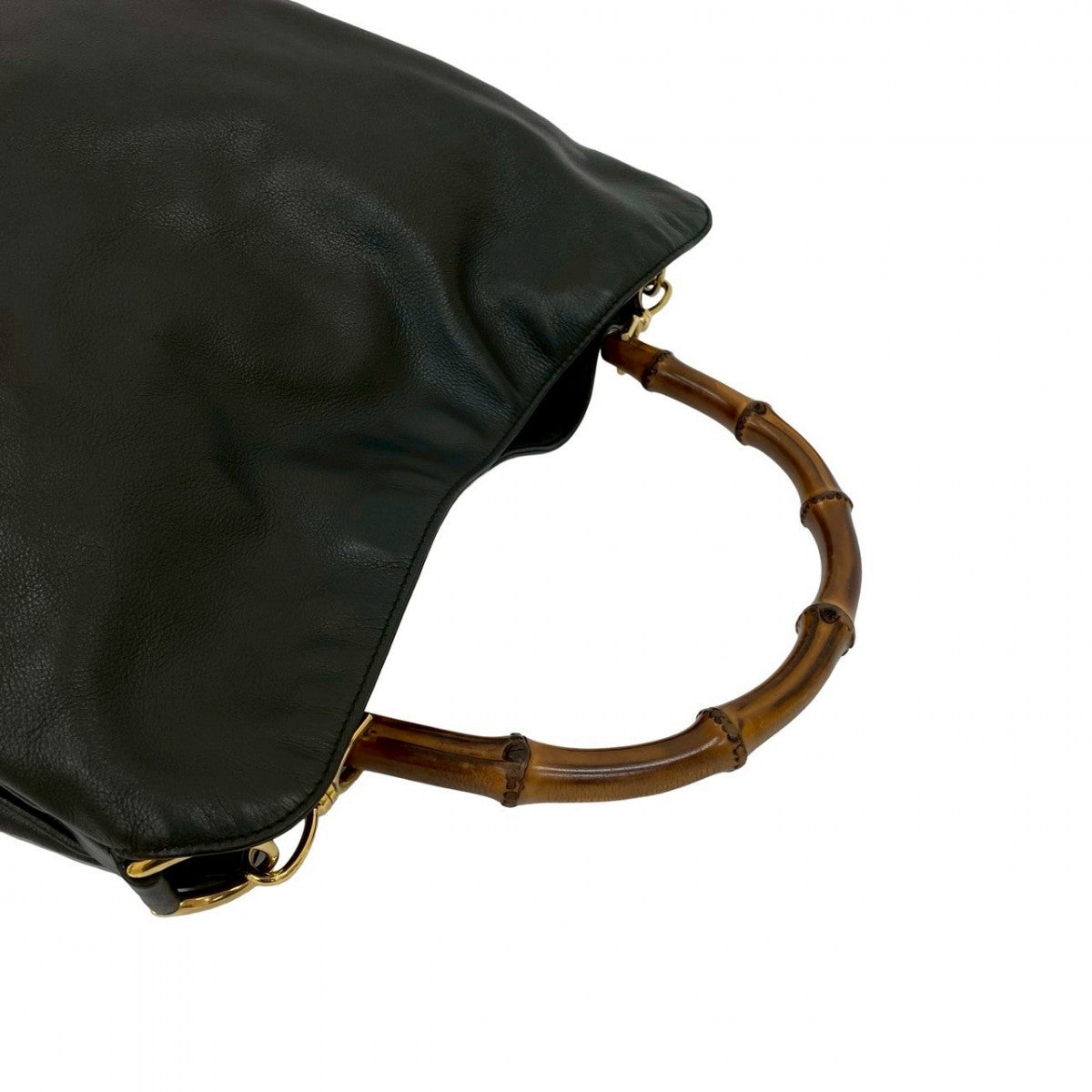GUCCI Shoulder Bag leather black Bamboo