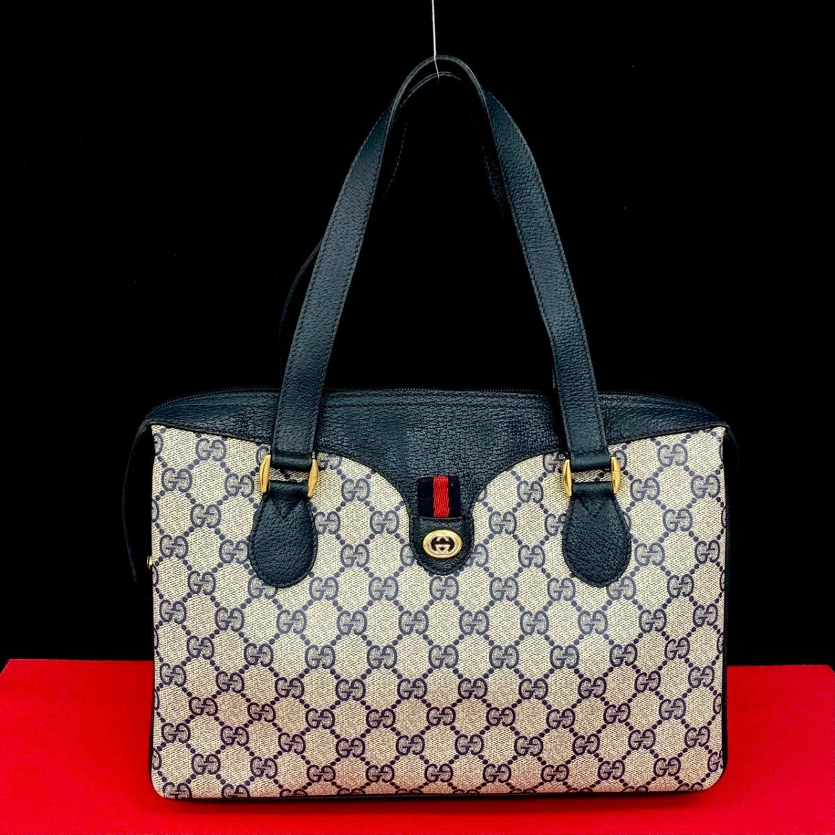 GUCCI Handbag leather Navy Sherry line