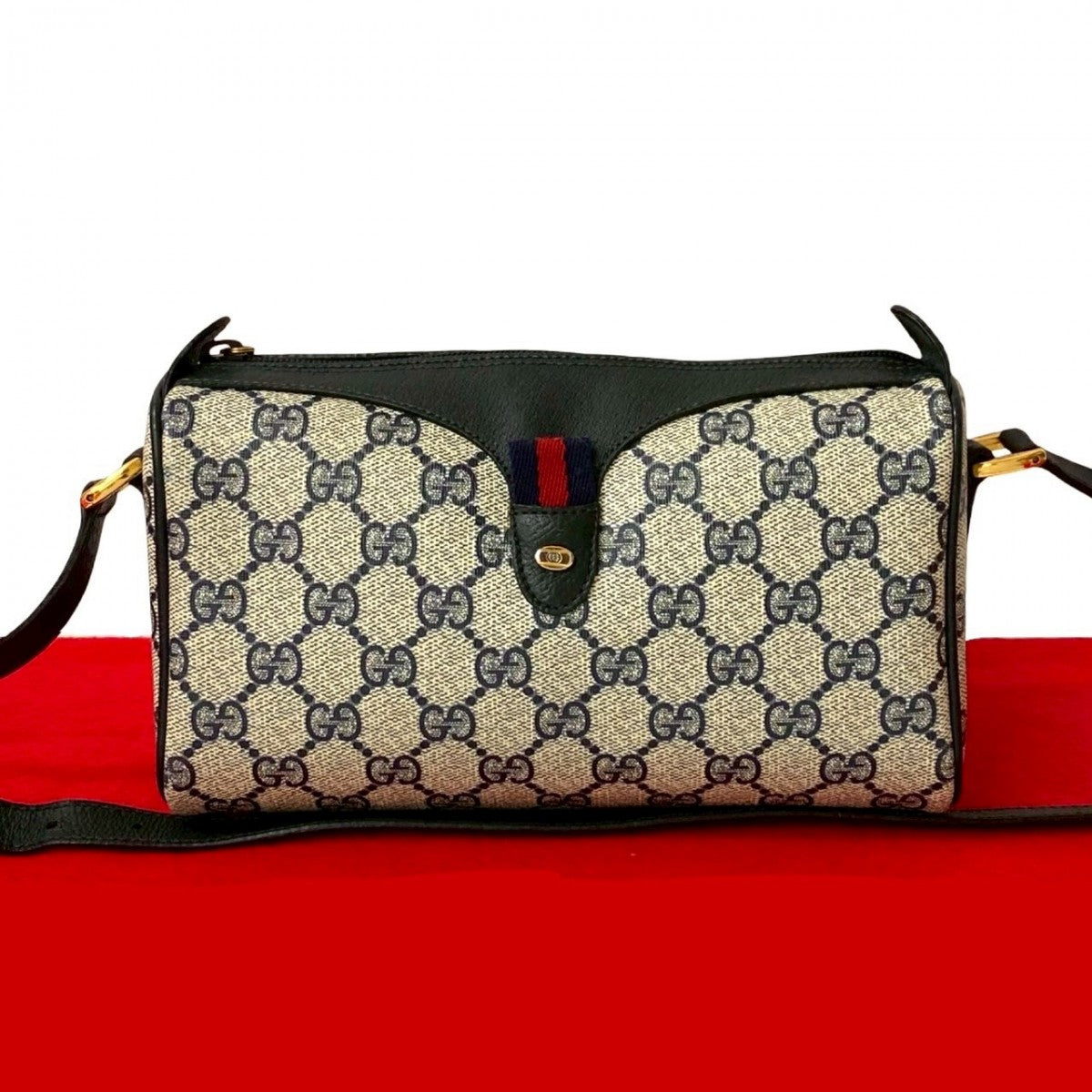 GUCCI Shoulder Bag leather Navy Sherry line