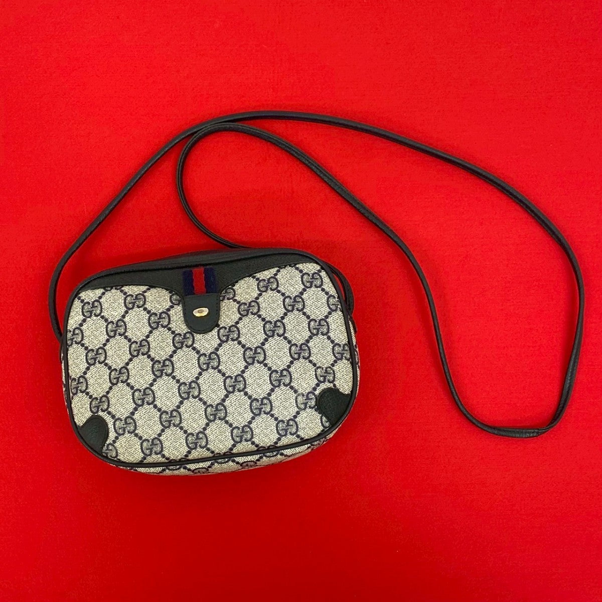 GUCCI Shoulder Bag leather Navy Sherry line