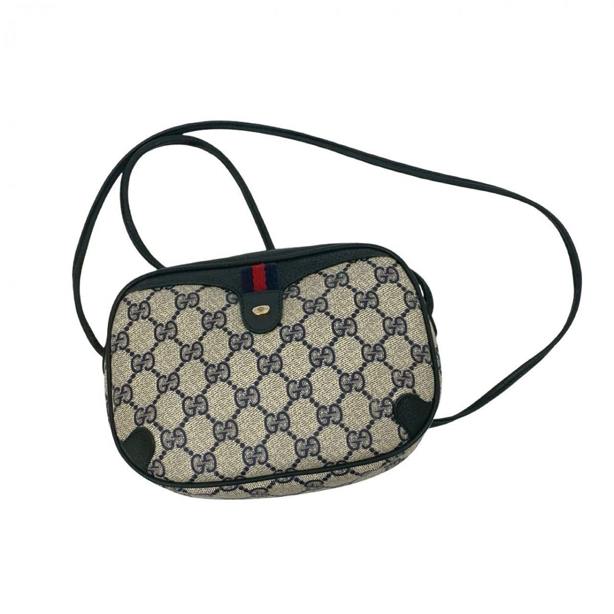 GUCCI Shoulder Bag leather Navy Sherry line