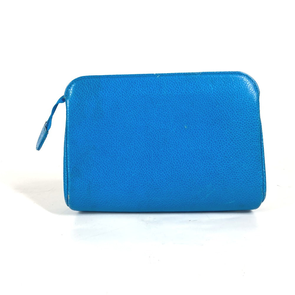 CHANEL Pouch Caviar skin blue Multi pouch CC COCO Mark