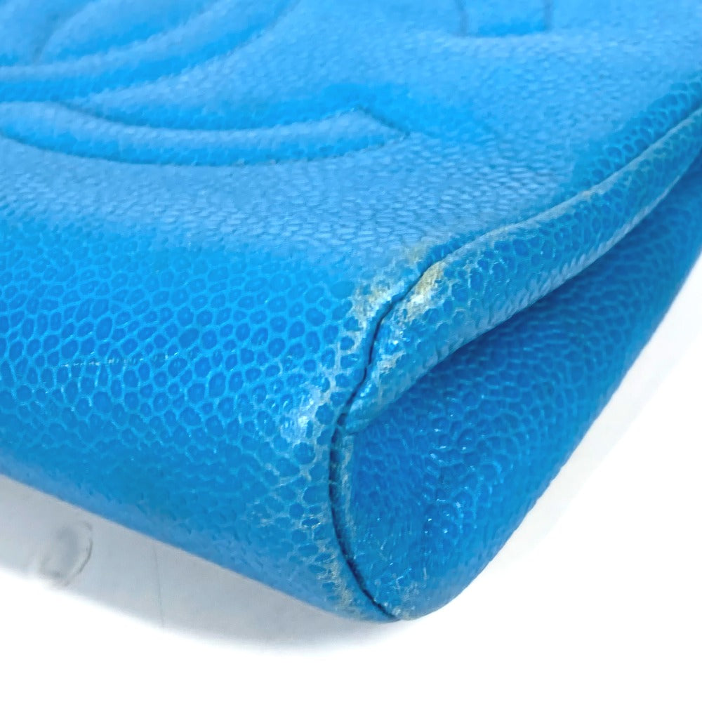 CHANEL Pouch Caviar skin blue Multi pouch CC COCO Mark