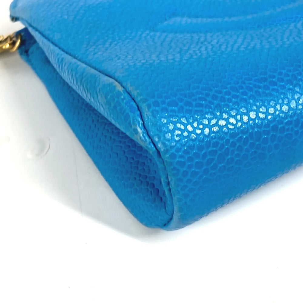 CHANEL Pouch Caviar skin blue Multi pouch CC COCO Mark