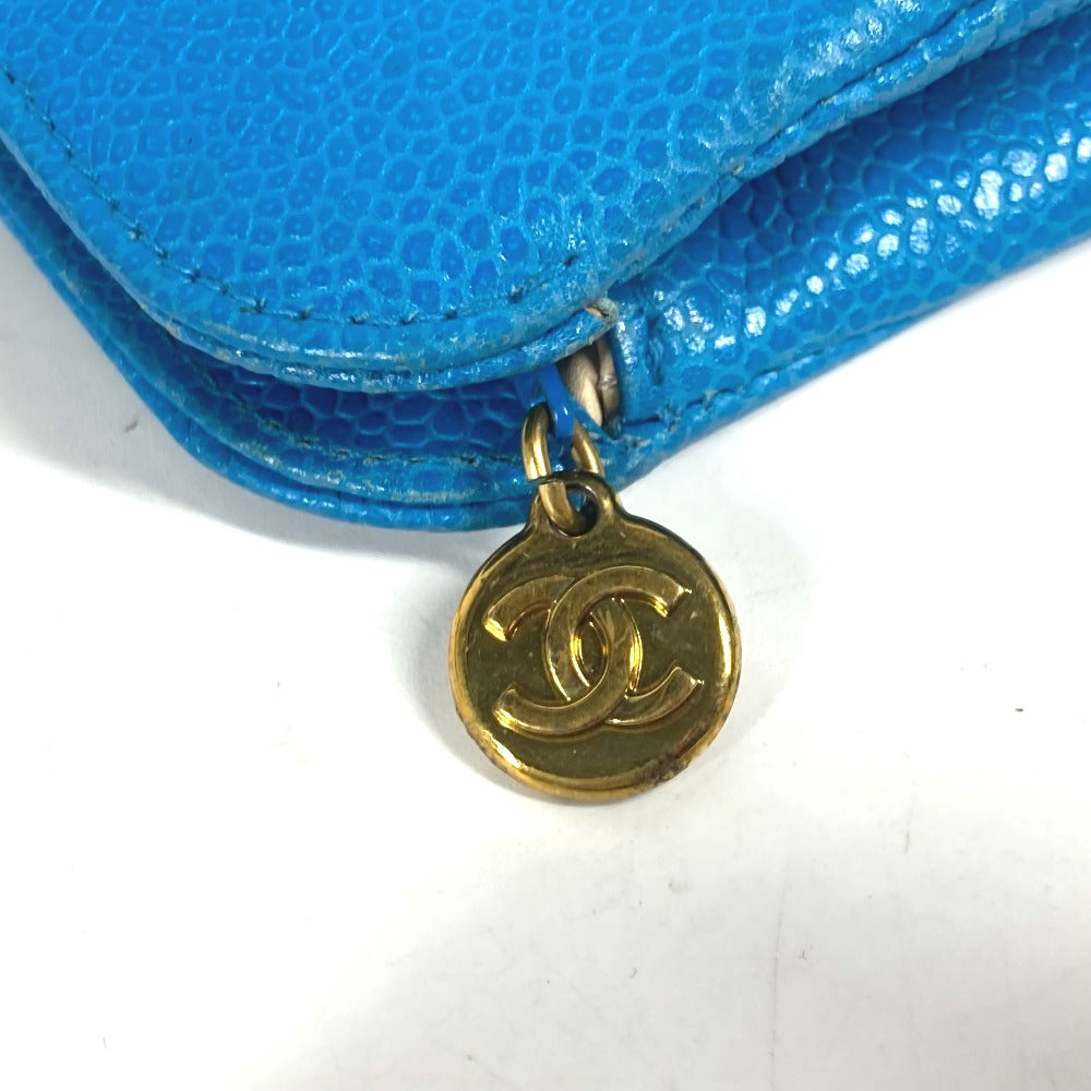 CHANEL Pouch Caviar skin blue Multi pouch CC COCO Mark