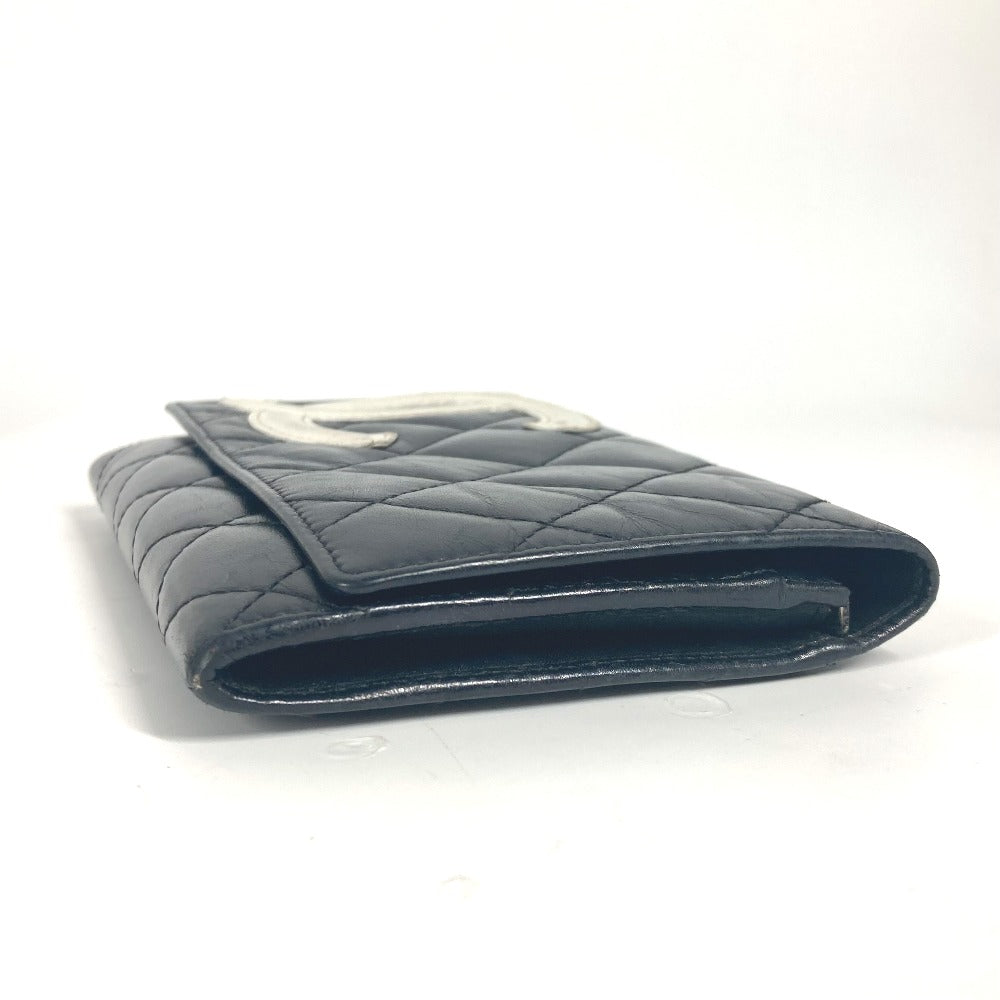 CHANEL Folded wallet leather black Cambon line CC COCO Mark