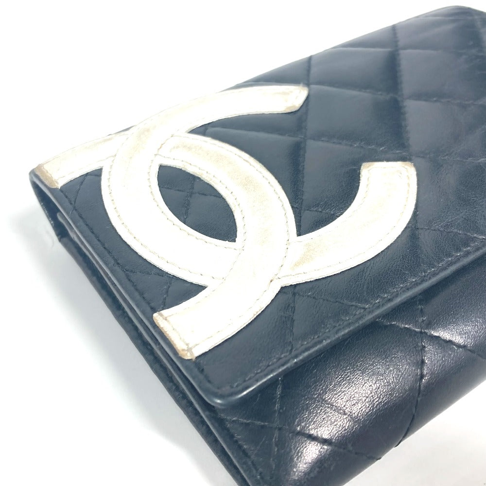 CHANEL Folded wallet leather black Cambon line CC COCO Mark