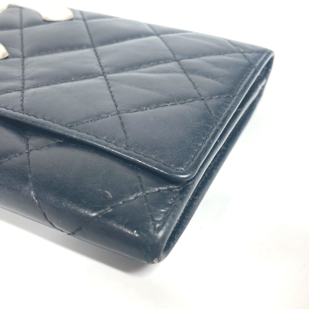 CHANEL Folded wallet leather black Cambon line CC COCO Mark