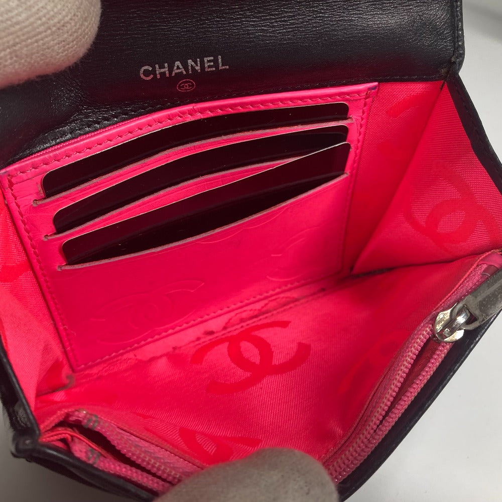 CHANEL Folded wallet leather black Cambon line CC COCO Mark
