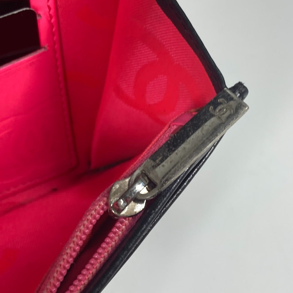 CHANEL Folded wallet leather black Cambon line CC COCO Mark
