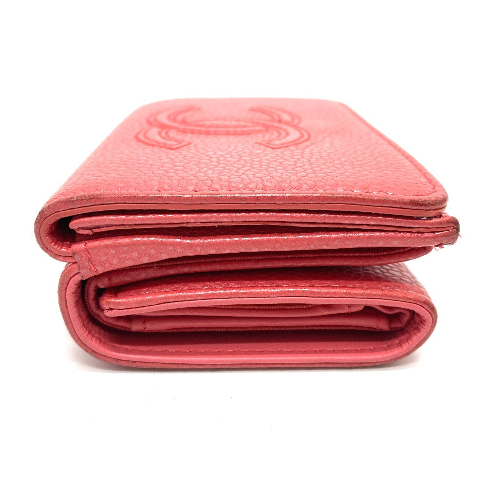 CHANEL Trifold wallet A70796 Caviar skin salmon pink CC COCO Mark W Hook Wallet Small Flap Wallet