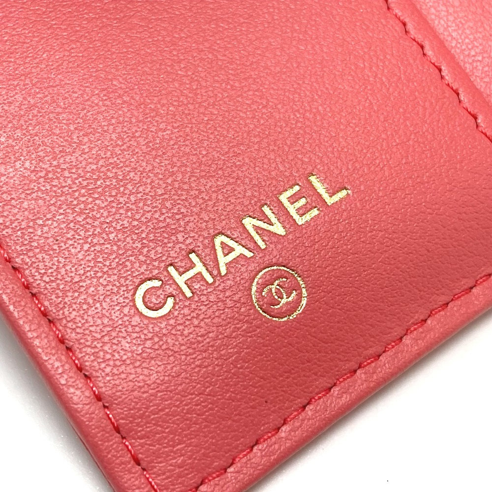CHANEL Trifold wallet A70796 Caviar skin salmon pink CC COCO Mark W Hook Wallet Small Flap Wallet