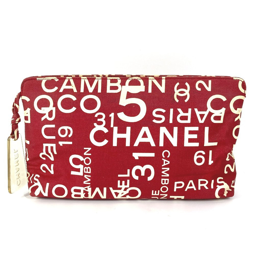 CHANEL Pouch canvas Red Bysy line logo