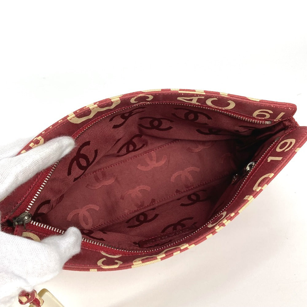 CHANEL Pouch canvas Red Bysy line logo
