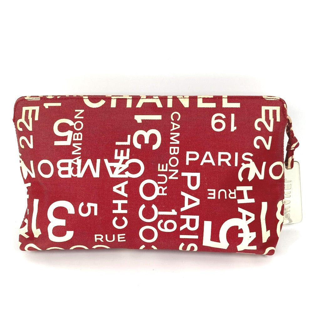 CHANEL Pouch canvas Red Bysy line logo