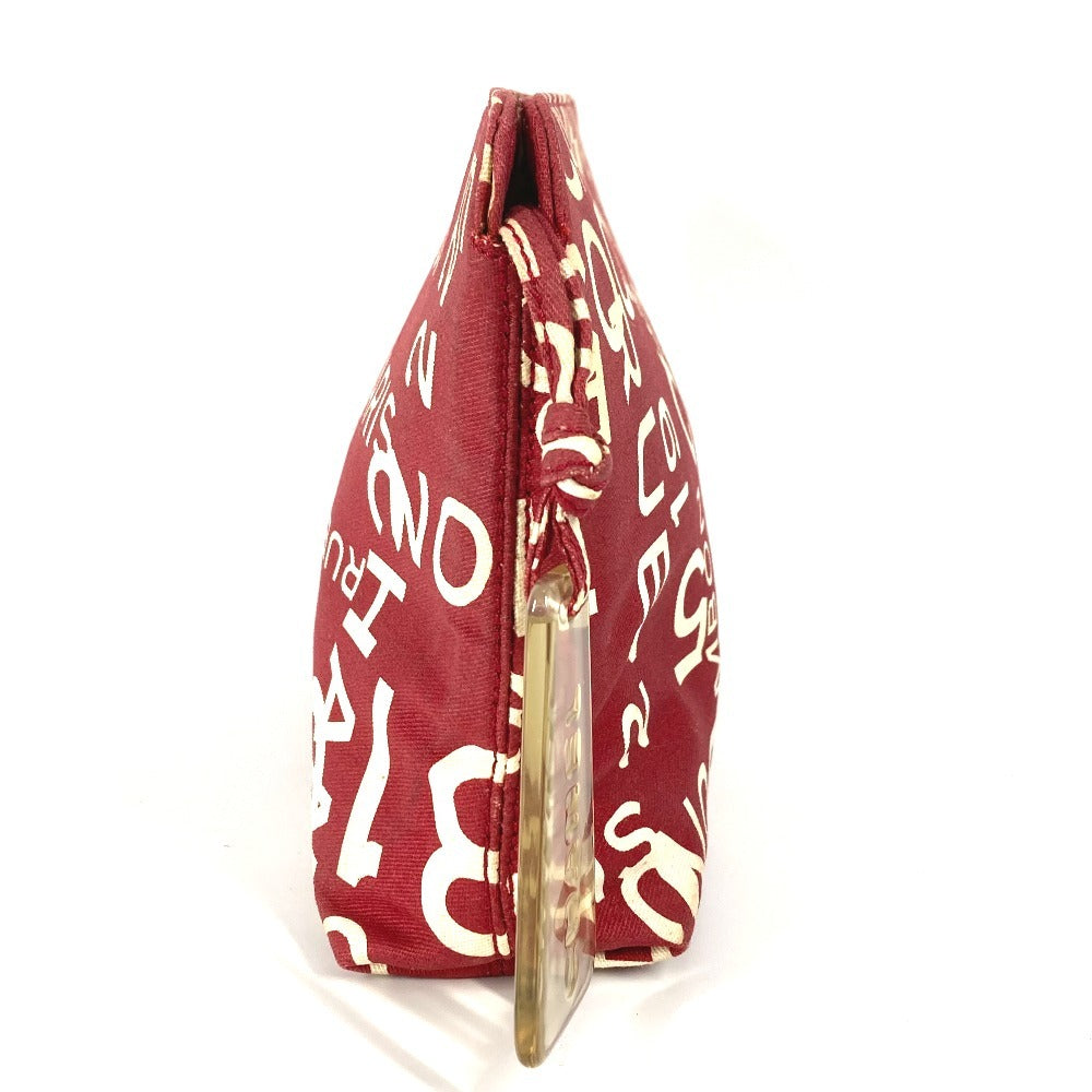 CHANEL Pouch canvas Red Bysy line logo