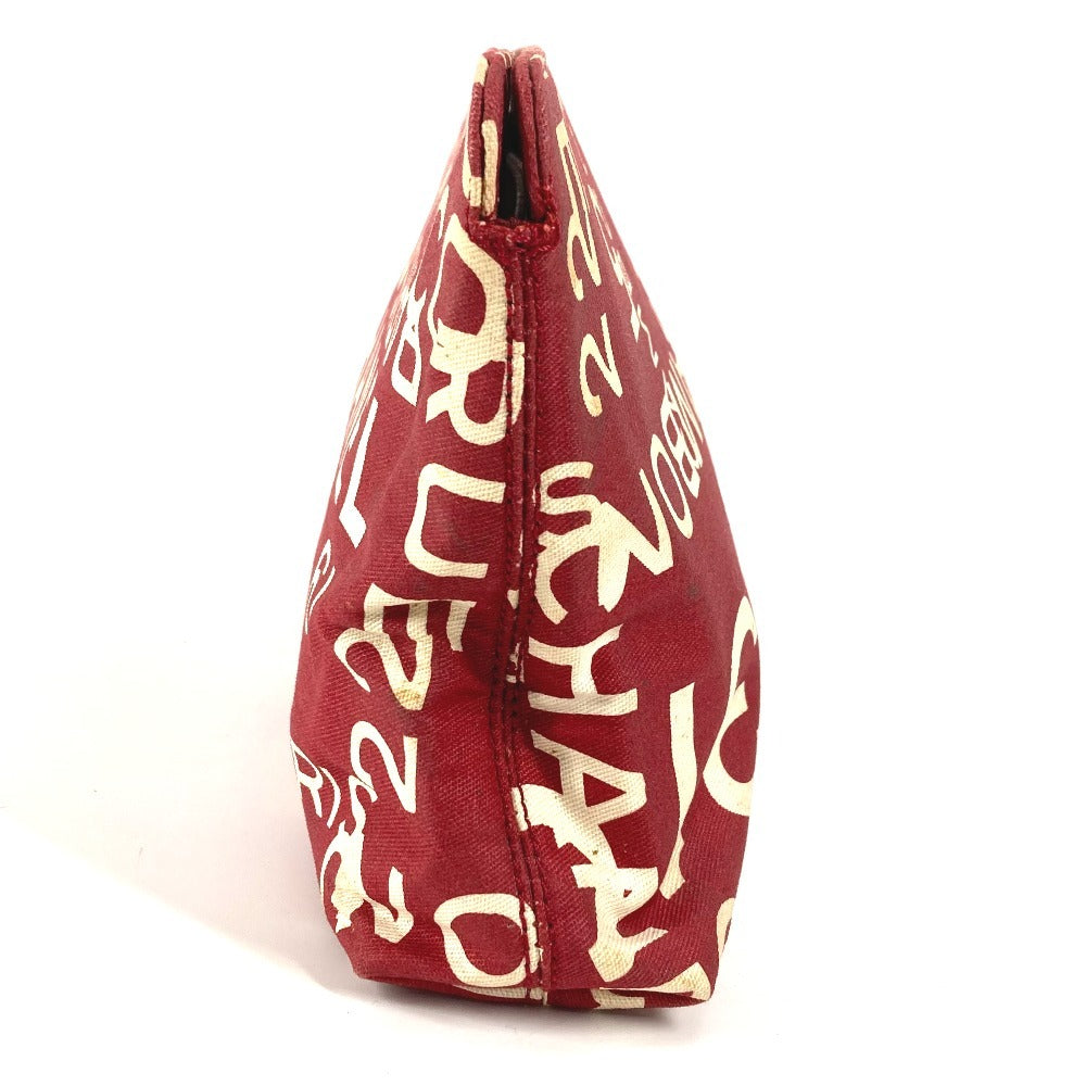 CHANEL Pouch canvas Red Bysy line logo