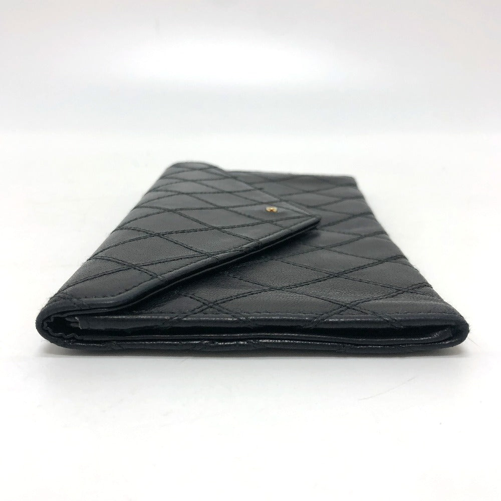 CHANEL Long Wallet Purse lambskin black Matrasse