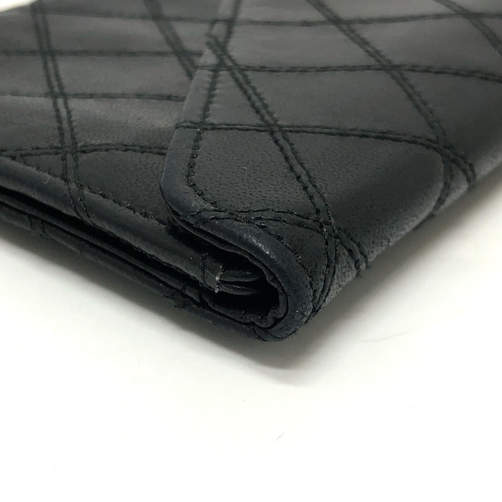 CHANEL Long Wallet Purse lambskin black Matrasse