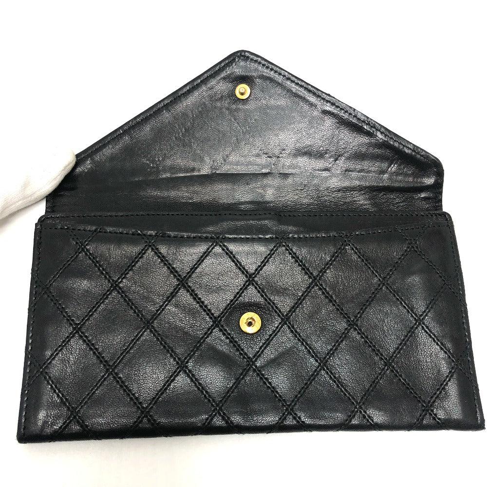 CHANEL Long Wallet Purse lambskin black Matrasse