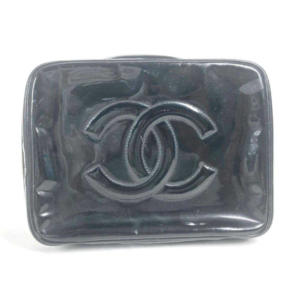 CHANEL Vanity bag enamel black vintage CC COCO Mark