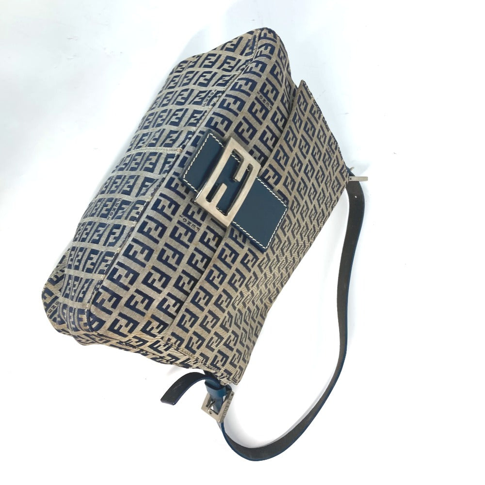 FENDI Shoulder Bag Canvas / leather Navy shoulder bag Mamma Bucket Women Used Authentic