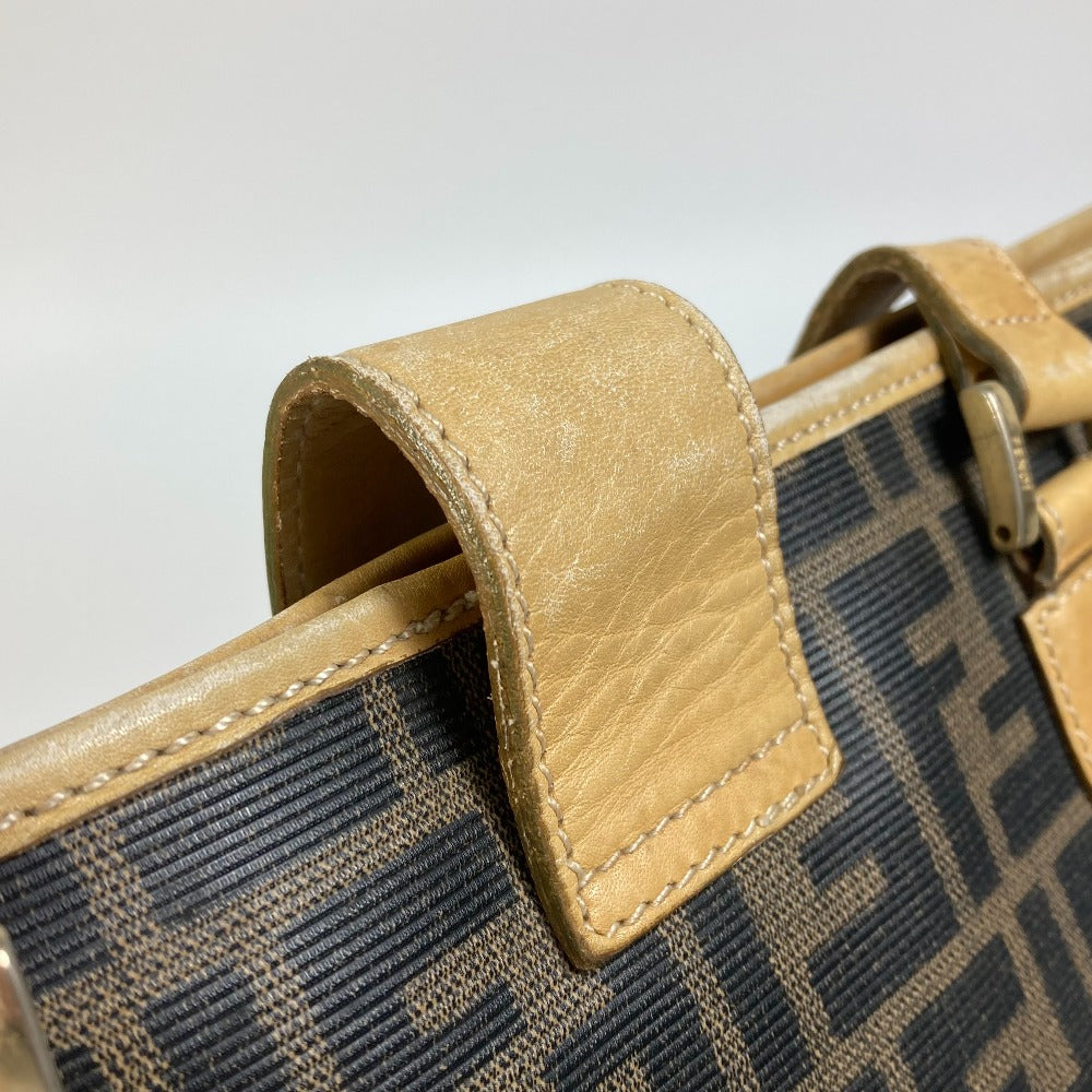 FENDI Tote Bag PVC / Leather Brown Zucca Pattern Women Used Authentic