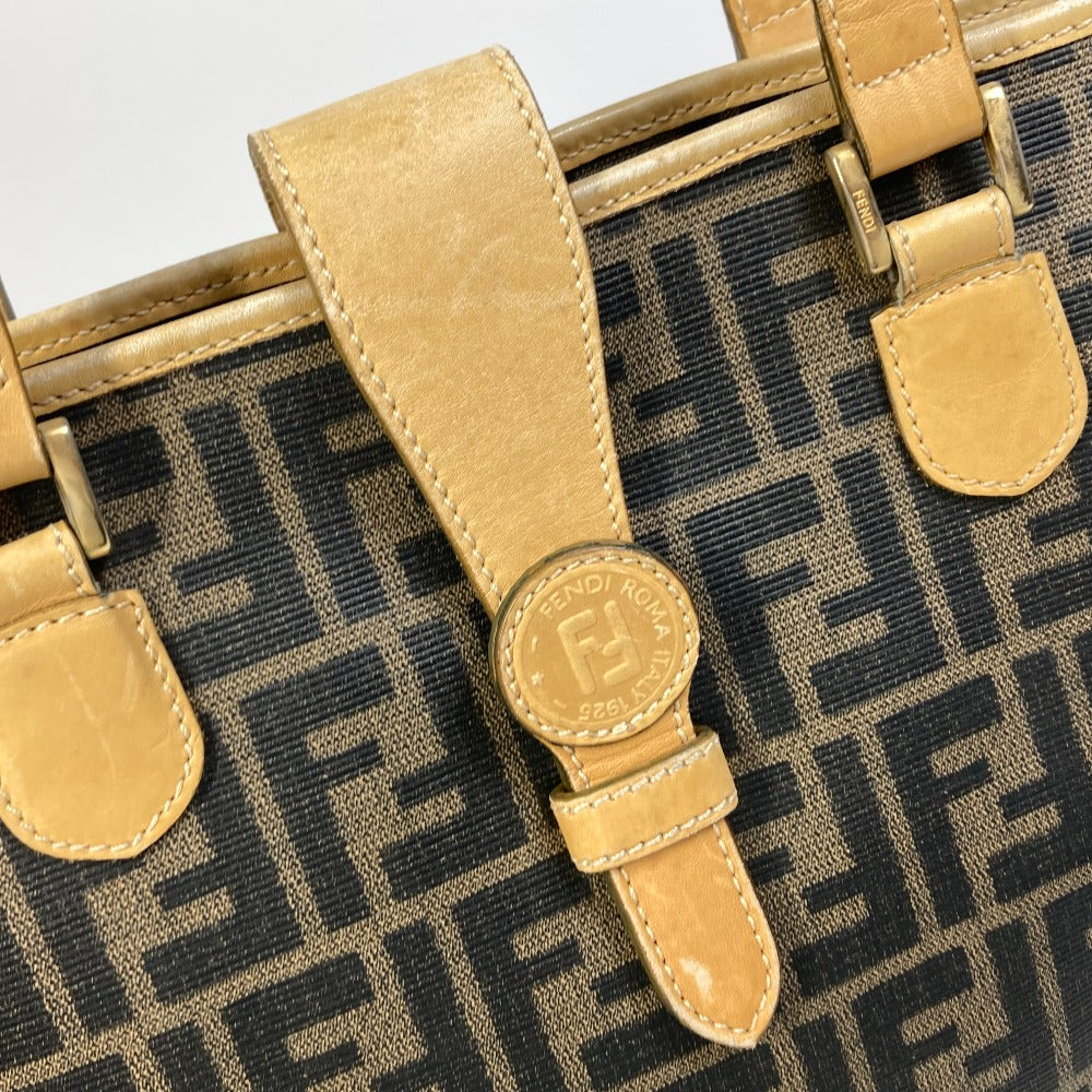 FENDI Tote Bag PVC / Leather Brown Zucca Pattern Women Used Authentic