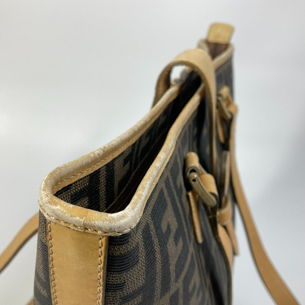 FENDI Tote Bag PVC / Leather Brown Zucca Pattern Women Used Authentic