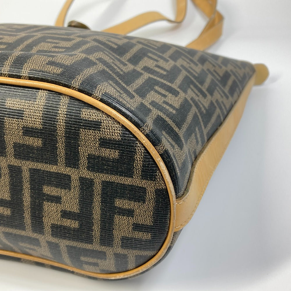FENDI Tote Bag PVC / Leather Brown Zucca Pattern Women Used Authentic