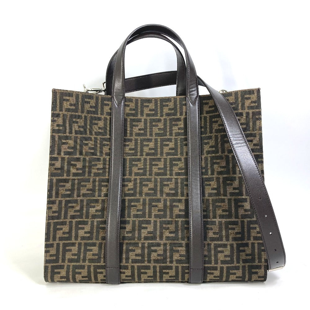 FENDI Tote Bag 7VA390 Canvas / leather Brown Crossbody Zucca Shopping Bag mens Used Authentic