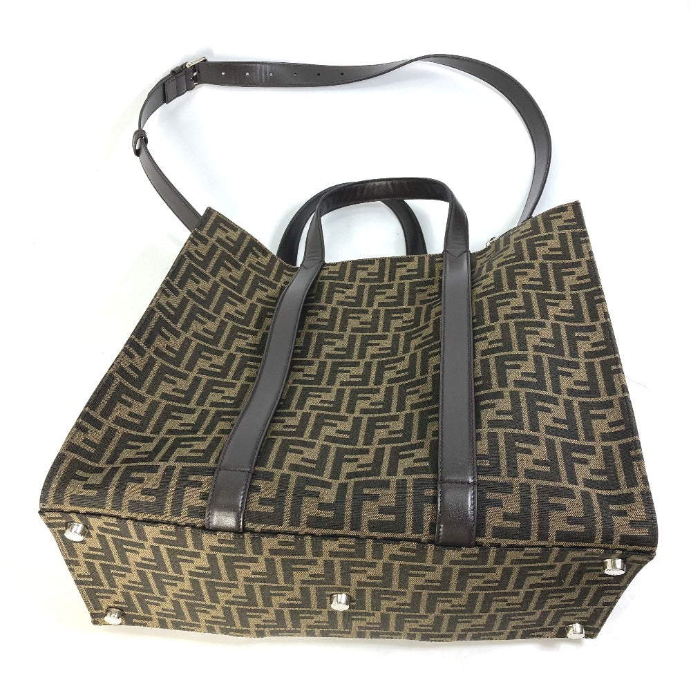 FENDI Tote Bag 7VA390 Canvas / leather Brown Crossbody Zucca Shopping Bag mens Used Authentic