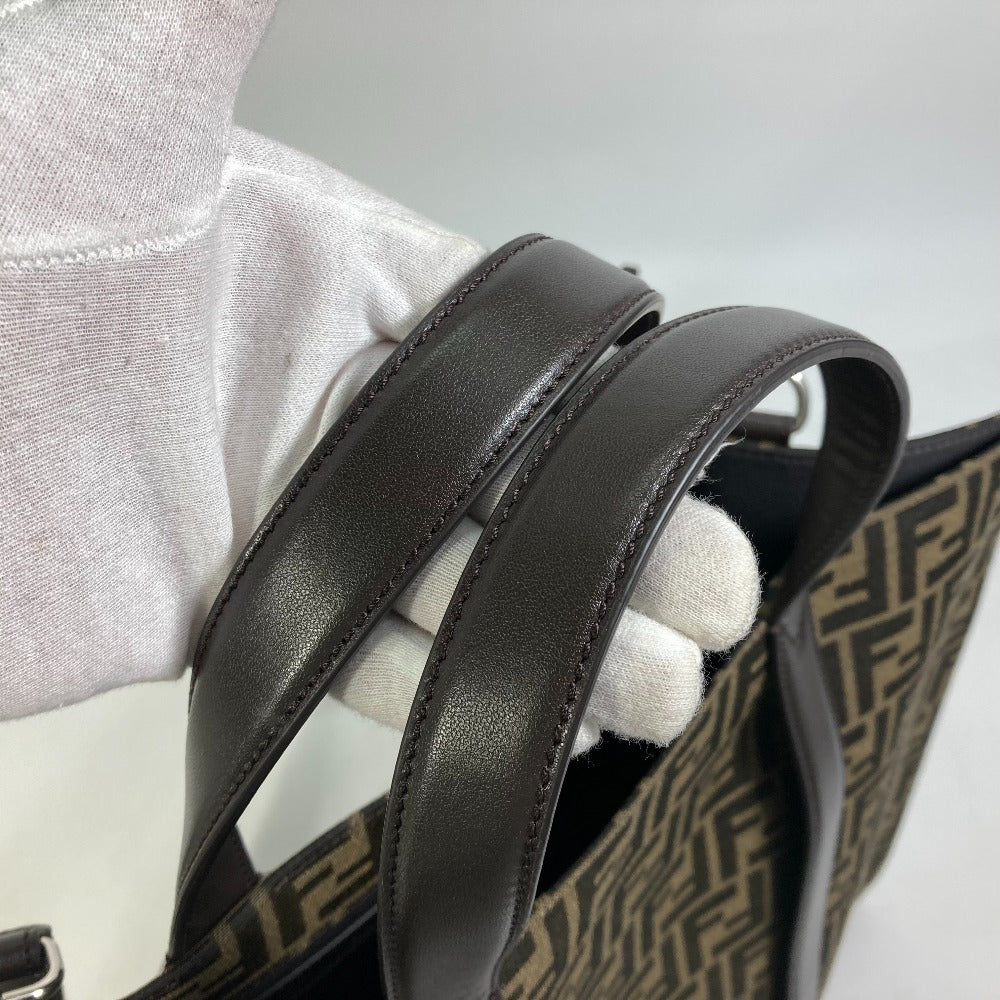 FENDI Tote Bag 7VA390 Canvas / leather Brown Crossbody Zucca Shopping Bag mens Used Authentic