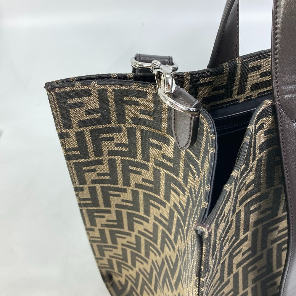 FENDI Tote Bag 7VA390 Canvas / leather Brown Crossbody Zucca Shopping Bag mens Used Authentic