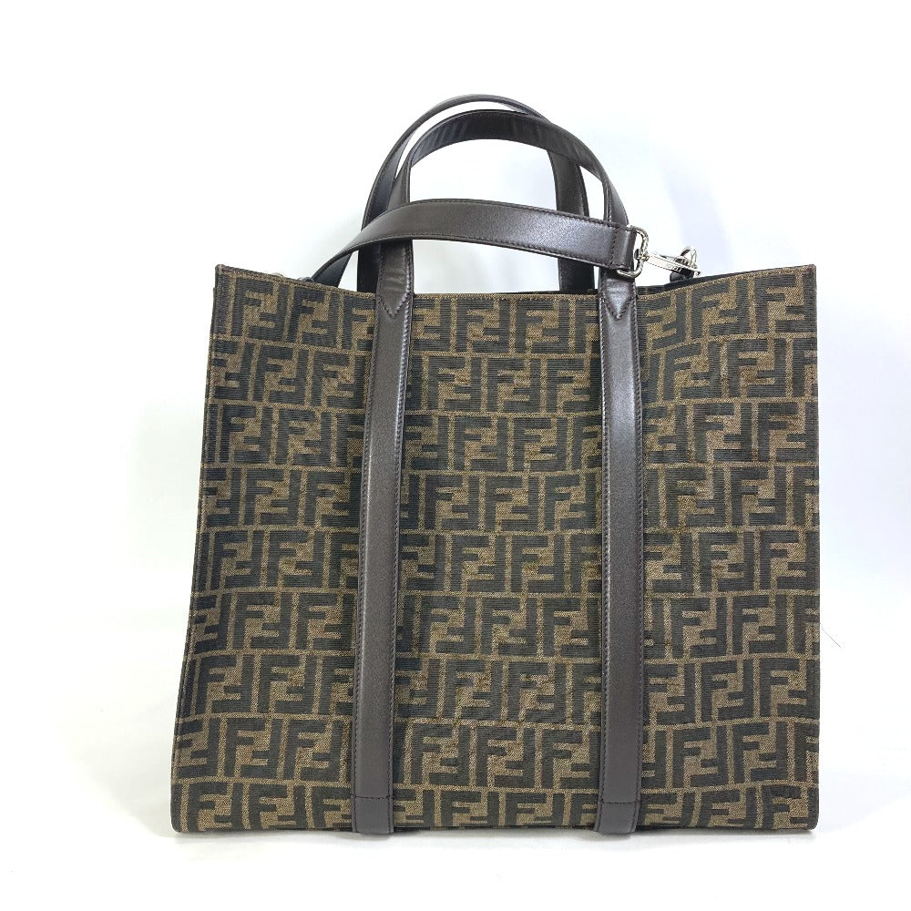 FENDI Tote Bag 7VA390 Canvas / leather Brown Crossbody Zucca Shopping Bag mens Used Authentic