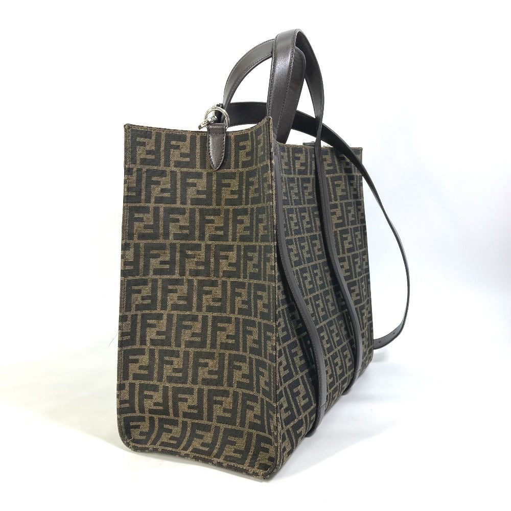 FENDI Tote Bag 7VA390 Canvas / leather Brown Crossbody Zucca Shopping Bag mens Used Authentic