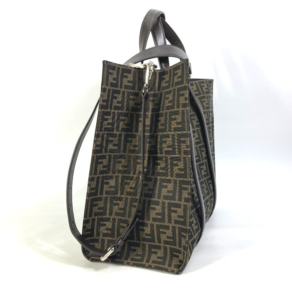 FENDI Tote Bag 7VA390 Canvas / leather Brown Crossbody Zucca Shopping Bag mens Used Authentic