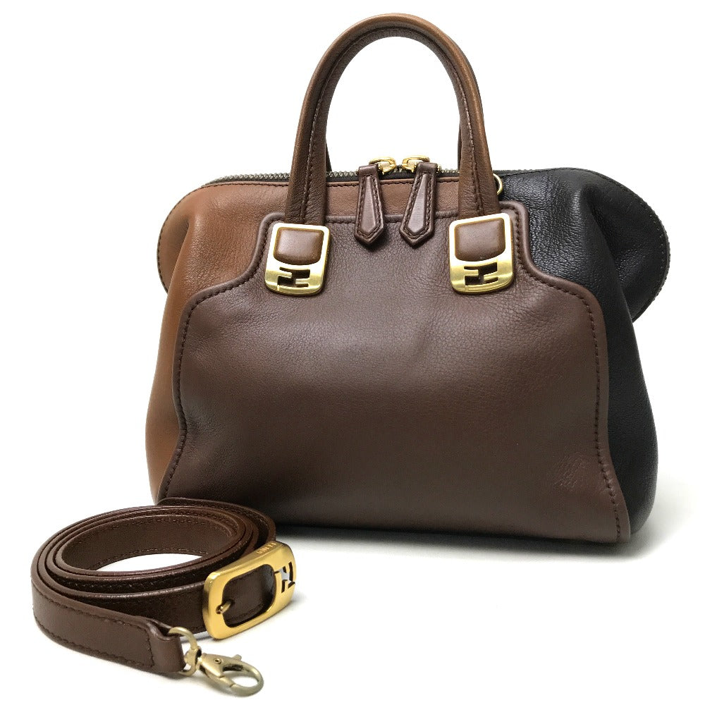FENDI Handbag 8BL117 leather Brown chameleon Women Used Authentic