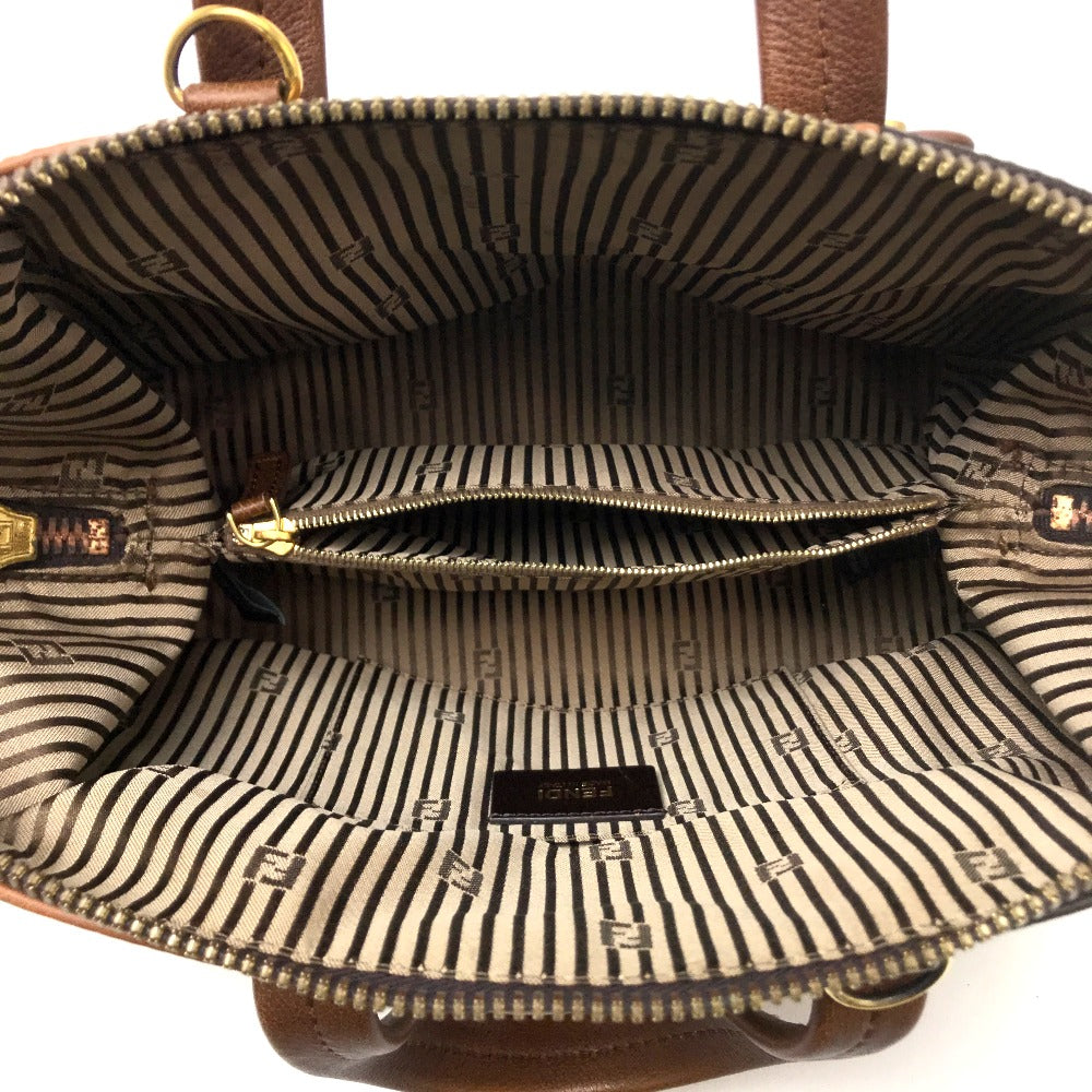 FENDI Handbag 8BL117 leather Brown chameleon Women Used Authentic