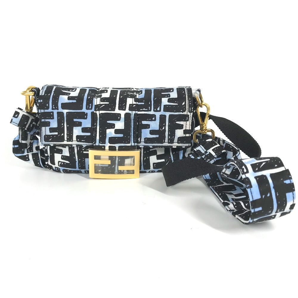 FENDI Shoulder Bag 8BR784 Nylon blue Joshua Vides Collaboration Zucca Baguette Mini mens Used Authentic